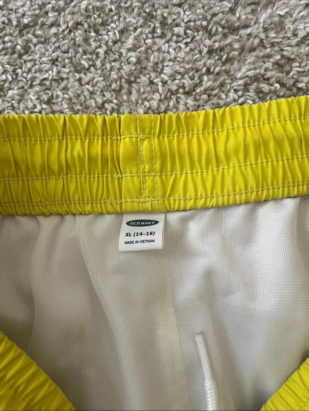 Old Navy Yellow and Teal Wave-Print Boys' Swim Trunks
